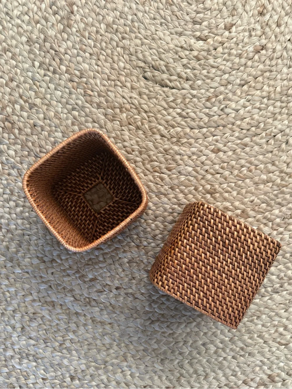 Set of 2 Woven Rattan Tissue Box Covers Boho Coastal Decor